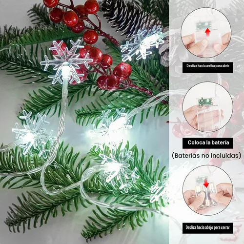 Vista 4 de Luces de copo de nieve de Navidad, cadena de luces LED de 20 pies con 40 Luces de copo de nieve - Blanco frío
