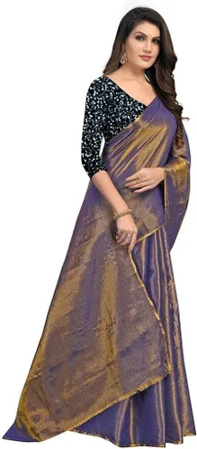 Vista 3 de Sari para mujer Banarasi Kanjivaram Art Silk Woven Saree, regalo de boda étnico indio con blusa sin costuras