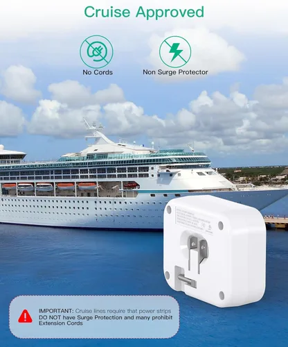 Vista 7 de Elementos esenciales para cruceros, barra de contactos para crucero con enchufe plegable, elementos esenciales de viaje con USB C, extensor