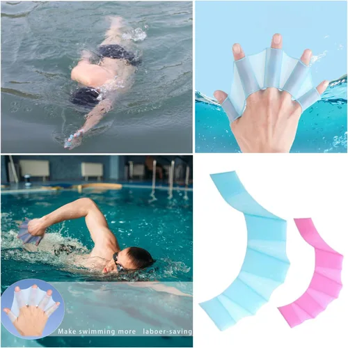 Vista 6 de 3 pares de palas de natación de mano, aletas de natación para entrenamiento de natación, paletas de mano de malla de silicona, guantes de natación