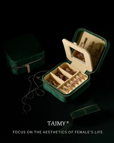Vista 6 de TAIMY Joyero de viaje de terciopelo de felpa, pequeño estuche de joyería de viaje, mini cajas organizadoras de viaje portátiles para anillos