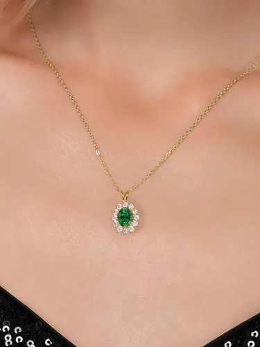 Vista 4 de Gem Stone King Collar con piedra natal ovalada de plata chapada en oro amarillo de 18 quilates, ovalado de 0.315 x 0.236 in, collares con colgante