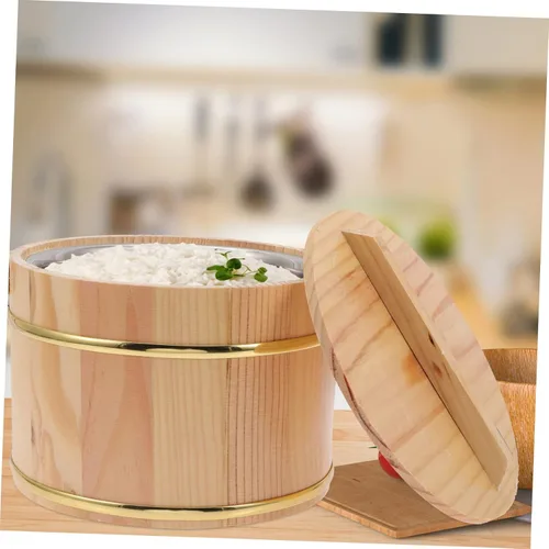 Vista 6 de UPKOCH 1 juego de barril de arroz barril de arroz al vapor cubo de arroz al vapor de sushi recipiente con tapa Dim Sum Cubo de madera de acero