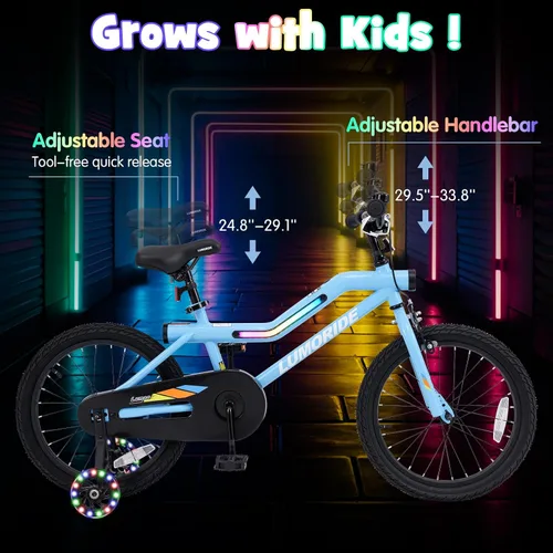 Vista 4 de Olakids Bicicleta de 16 18 pulgadas para niños con luces, ruedas de Azul
