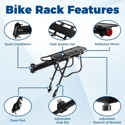 Vista 4 de MEGHNA Bike Rear Rack Large Capacity Stable Bike Rear Cargo Detachable Universal Fit for Most Bikes Easy to Install with Reflector for Mountain Bike