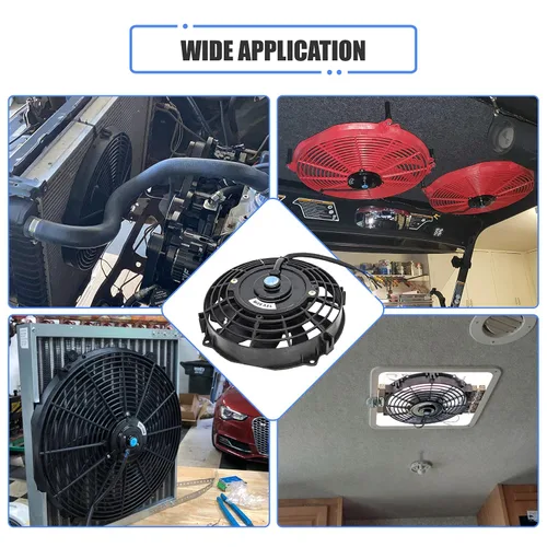 Vista 6 de Ventilador delgado de 7 pulgadas de empuje/tracción, ventilador eléctrico de enfriamiento para radiador universal de alto rendimiento, motor de 12V