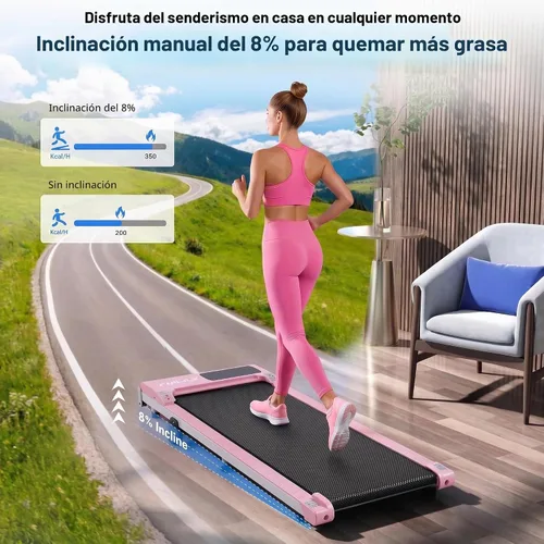 Vista 2 de Funmily - Caminadora portátil 3 en 1 con control remoto, pantalla LED, capacidad de 300 libras, no requiere montaje Rosa