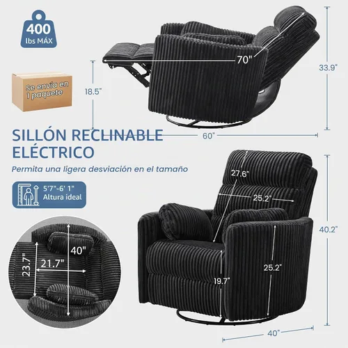 Vista 2 de SUNWAVE Silla reclinable reclinable de gran tamaño de 40 pulgadas para Negro