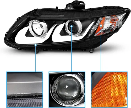 Vista 3 de AmeriLite Juego de faros delanteros de repuesto con proyector para Honda Civic Sedan/Coupé, doble barra LED, color negro, lado del pasajero