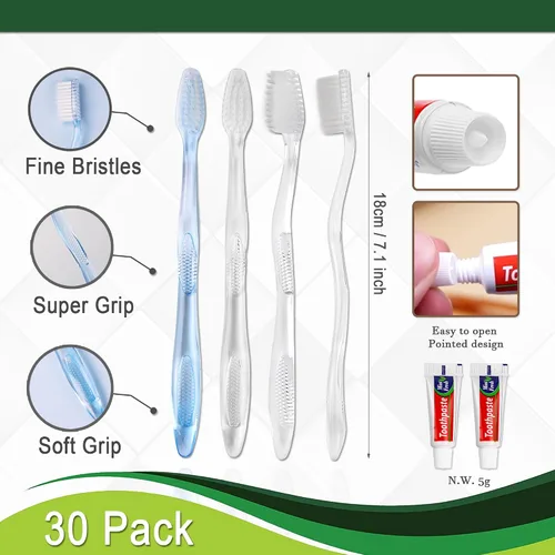 Vista 2 de Cepillos de dientes desechables con pasta de dientes envueltos individualmente, juego de cepillos de dientes de viaje desechables manuales