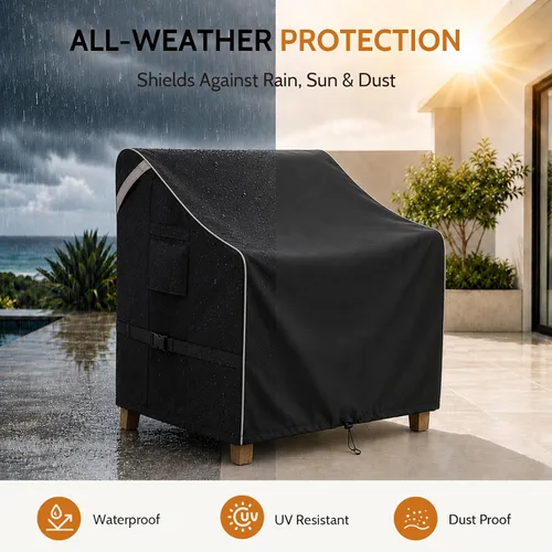 Vista 4 de COSFLY Fundas para sillas de patio al aire libre, impermeables, resistentes a los rayos UV, ajuste ajustable con correas de hebilla, se adapta a