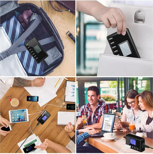 Vista 6 de Estación de carga USB de 60 W, 12 A, 8 puertos, cargador concentrador USB multipuerto, pantalla LCD de tamaño compacto, compatible con iPhone, iPad