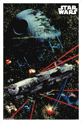 Vista 10 de Trends International Star Wars: Saga - Póster de pared de batalla espacial, 14.725 x 22.375 pulgadas, versión enmarcada de madera de granero