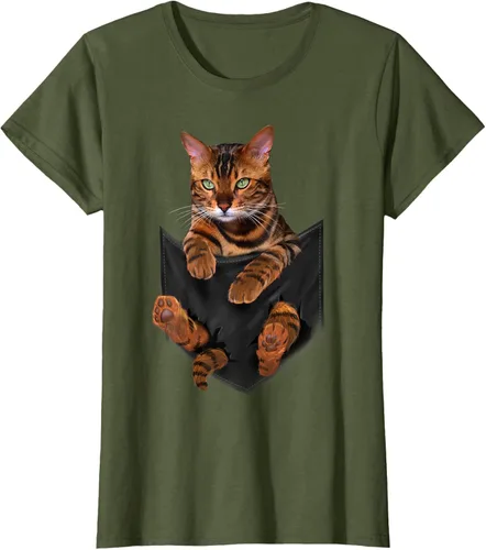 Vista 94 de Camiseta de bolsillo con estampado de tigre y gato Negro