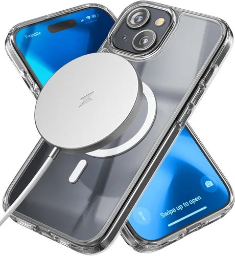 Vista 7 de ENCASED Funda magnética transparente 2 en 1 para iPhone 15 con cargador inalámbrico incluido (transparente) compatible con MagSafe