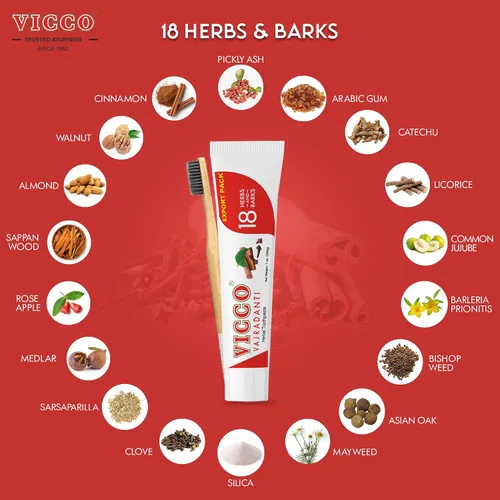 Vista 5 de Vicco Vajradanti - Pasta de dientes ayurvédica de hierbas para el cuidado bucal y la salud de las encías por Vicco – 70 años Legacy of Ayurveda