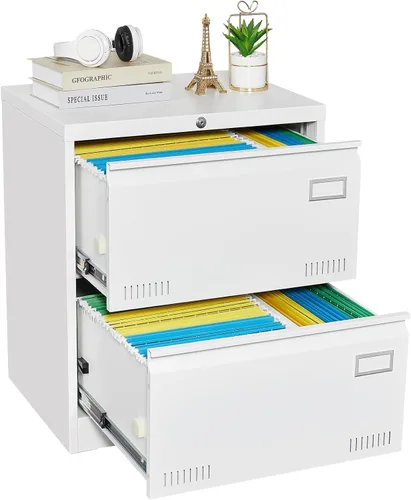 Vista 9 de Archivador lateral de 3 cajones con cerradura para oficina en casa, archivador de metal con barra ajustable para colgar, organización de archivador