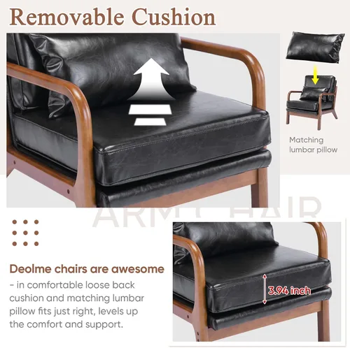 Vista 7 de Deolme Silla de Acento Moderna de Mediados de Siglo para Sala de Estar - Cómoda Silla con Brazo de Madera Maciza con Almohada Lumbar, Silla Lateral