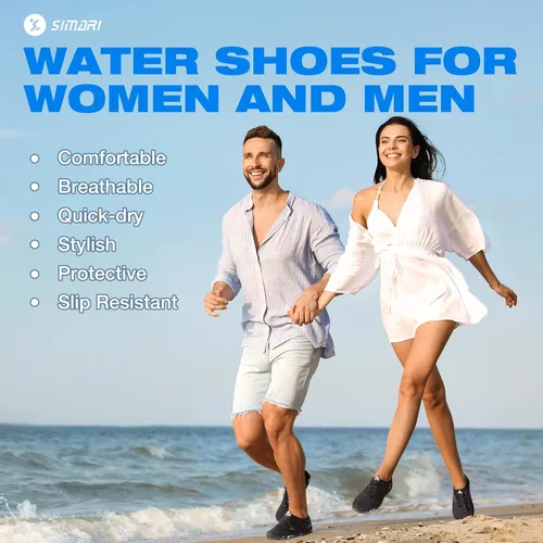 Vista 5 de Simari Zapatos de agua para mujer, hombre, natación, playa, piscina, deportes acuáticos, secado rápido, estilo descalzo, buceo, surf y caminar