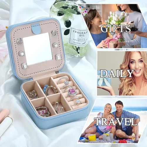 Vista 6 de Joyero de viaje para niñas, joyero azul con inicial L, joyero de viaje para niñas, joyero para niñas, accesorios de viaje en el aeropuerto