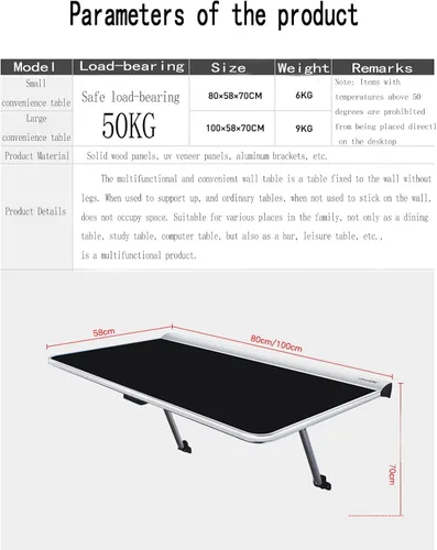 Vista 7 de Mesa plegable para montar en la pared, mesa plegable para niños, mesa de comedor plegable de madera maciza, mesa de computadora multifuncional