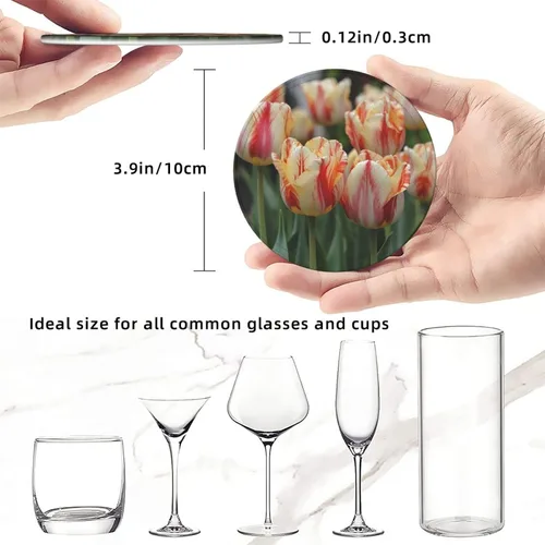 Vista 2 de 6Pcs Drink Coasters Round Leather Coaster with Holder Flowers Coasters for Drinks Coffee Cup Mat Heat Resistant Coaster for Tabletop Protection Desk