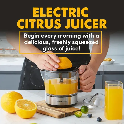 Vista 7 de Elite Gourmet Exprimidor lento compacto de masticación, extractor de jugo de prensa en frío, sin BPA, con exprimidor eléctrico de cítricos, control