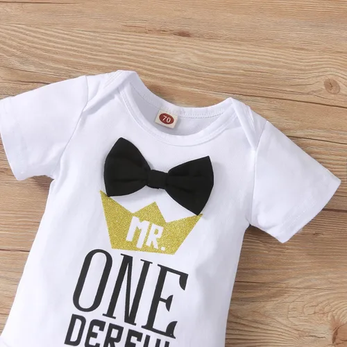 Vista 27 de Ropa divertida para el primer cumpleaños para bebé, ropa para bebé, con corbatín, mameluco, pantalones, conjunto de tirantes, trajes de pastel