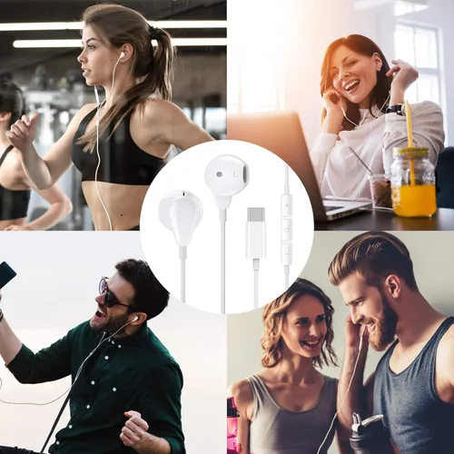 Vista 6 de Auriculares USB C para iPhone Air 17 Pro Max 16 16e 15 Plus para Samsung S25 S24 S23 FE S22 S21 A17 Galaxy Z Flip Type C Auricular con control