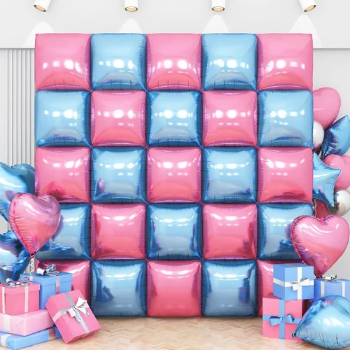Vista 17 de Globos de aluminio cuadrados rojos, azules y plateados, kit de 25 globos de doble cara para fondo, túnel de helio, arco, guirnalda para el 4 de Rojo