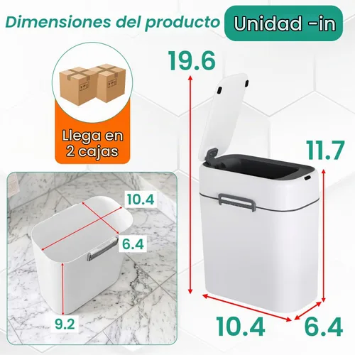 Vista 7 de FDW Cubo de Basura para Baño de 2.2 Galones con Tapa, Contenedor de Residuos de Plástico con Sensor Automático Delgado y Pequeño para Sala de Estar