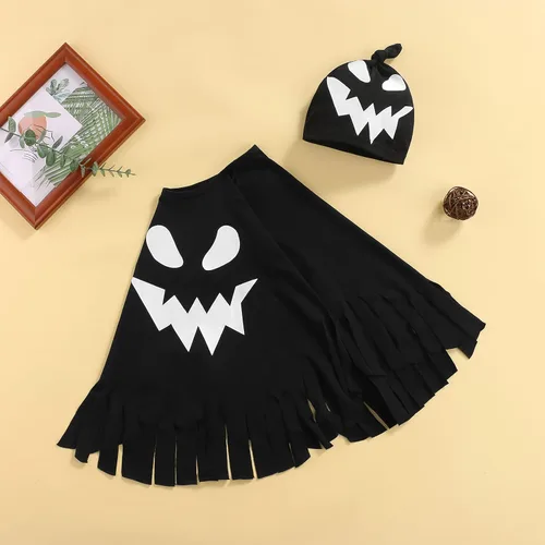 Vista 7 de Disfraz unisex de fantasma de Halloween para niños pequeños, poncho con capucha, capa de sombrero, manta de cosplay