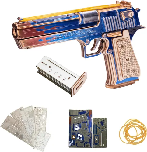 Vista 9 de MU Rompecabezas de madera 3D para adultos, kit de modelo de construcción de madera de águila del desierto, juguete de madera rompecabezas pistola