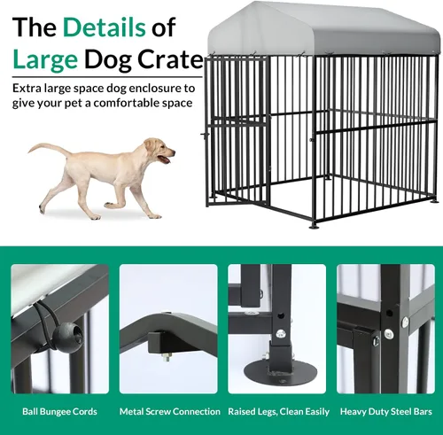 Vista 5 de VIVIJASON Perrera para perros de 6 x 6 x 6 pies, jaula de perro con marco de metal grande resistente con barras gruesas, cubierta UV e impermeable