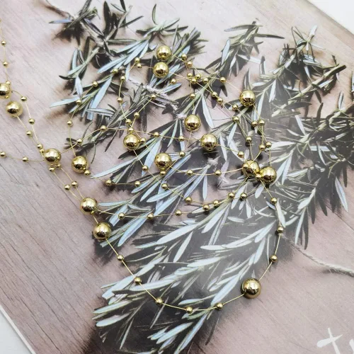 Vista 3 de INSPIRELLE Cadena de Cuentas de Árbol de Navidad de 99 Pies con Perlas Artificiales de Oro, Guirnalda de Cuentas de Plástico para Decoración de Boda