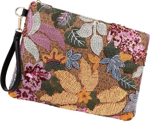 Vista 7 de ER.Roulour Bolso de paja de verano para mujer, bordado floral, bolso de mano de paja tejido para playa, fiesta, boda