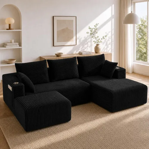 Vista 21 de Sofá modular modular en forma de U de 103 pulgadas con 2 otomanas Negro