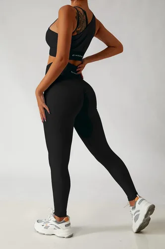Vista 6 de QINSEN Conjuntos de entrenamiento para mujer, camisetas cortas deportivas sin costuras, leggings de cintura alta, trajes de dos piezas