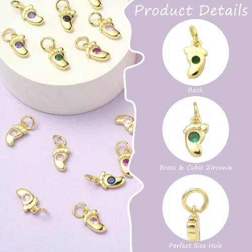 Vista 2 de LiQunSweet 20 piezas de micro pavé de circonitas cúbicas para bebé, diseño de huellas, para hacer joyas de ducha