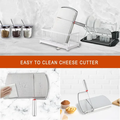 Vista 7 de Rebanador de queso con 2 piezas de cuchillo de queso, cortador de queso multiusos de acero inoxidable para queso en bloque con juego de 2 piezas