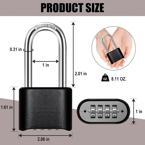 Vista 3 de Cadena resistente y cerradura de combinación para exteriores, cerradura de cadena de puerta con código, candado de grillete largo con cadena