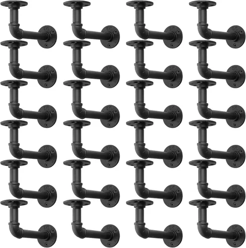 Vista 14 de MUZIK Paquete de 4 Soportes de Estante Flotante de Tubería Resistente, Soportes de Estante de Tubos en L Negros, Soportes de Estantería de Hierro