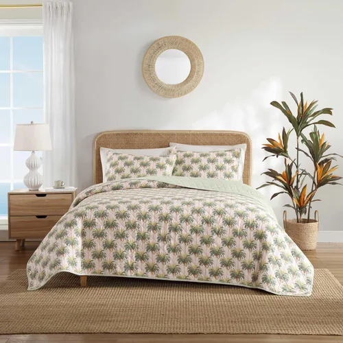 Vista 10 de Tommy Bahama Juego de edredón reversible de algodón con fundas a juego, decoración ligera del hogar para todas las estaciones, Queen, verde/azul