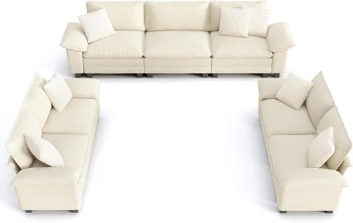 Vista 19 de PHI VILLA Conjuntos de sofás modulares Cloud, juego de sofá seccional de 2 piezas con sofá cama, sofá cómodo de 3 plazas para sala de estar y Ceniza