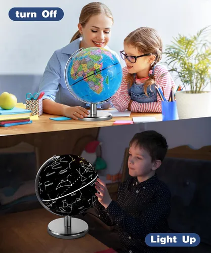 Vista 5 de Globo del mundo iluminado de 8 pulgadas con luz nocturna de constelación, globo educativo iluminado para niños y adultos, globos de aprendizaje