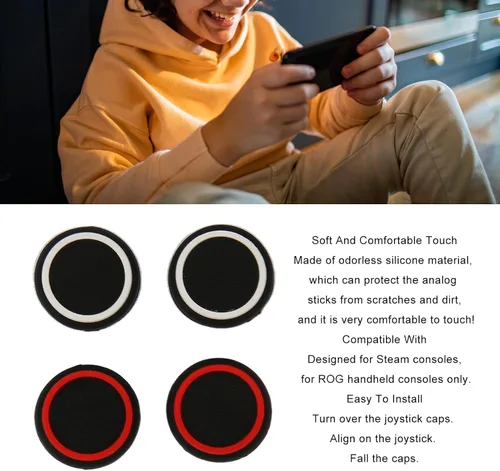 Vista 2 de 4 tapas de joystick con agarres de pulgar, funda de silicona antideslizante para Steam Deck y ROG Ally