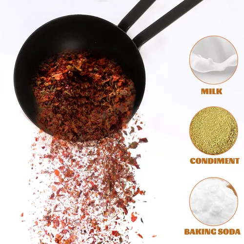 Vista 4 de Luxshiny Juego de 5 cucharas medidoras: Cuchara de diseño anidable para hornear, cocinar, café e ingredientes líquidos - Negro