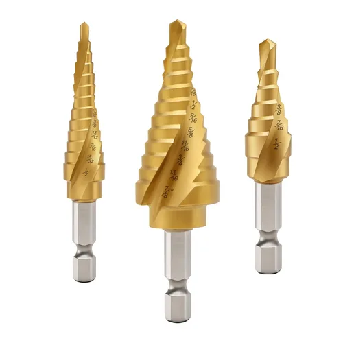 Vista 10 de Paquete de 5 brocas escalonadas y 5 brocas avellanadas, 50 tamaños de brocas con revestimiento de titanio HSS para metal, acero inoxidable