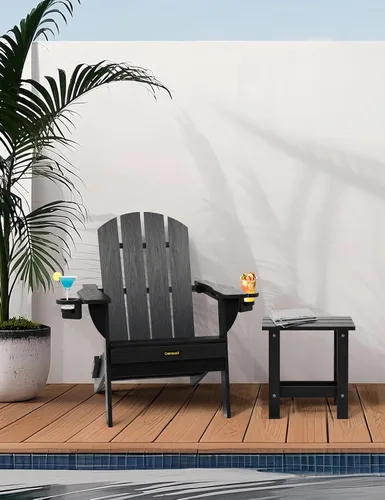 Vista 8 de Silla Adirondack Plegable, Sillas Adirondack de Plástico con Textura de Madera con 2 Portavasos, Silla para Hoguera de HDPE Resistente a