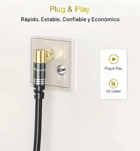 Vista 7 de BlueRigger Cable coaxial digital AV RG6 (3.05 metros, conector macho tipo F triple blindado de 90 ángulos a recto) - HDTV, CATV, DVB-T2/C/S, módem